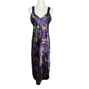 Vintage California Dynasty Purple Floral Maxi Slip Dress Small Lace Straps